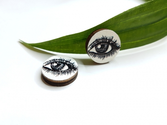 Auge 3D Holz Scheiben Ohrstecker schwarz weiß eye